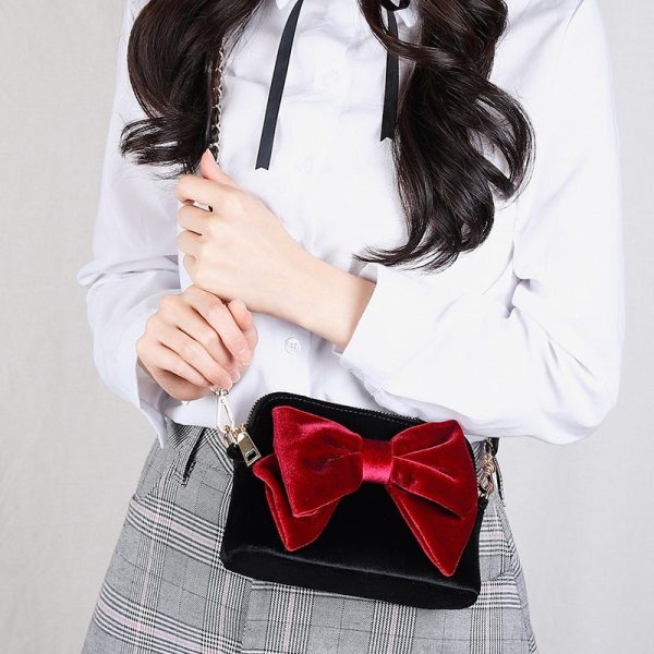 Saint Tail x Clue - Saint Velvet Ribbon Black Pouch + Ribbon Brooch Set Fashion - Image 5