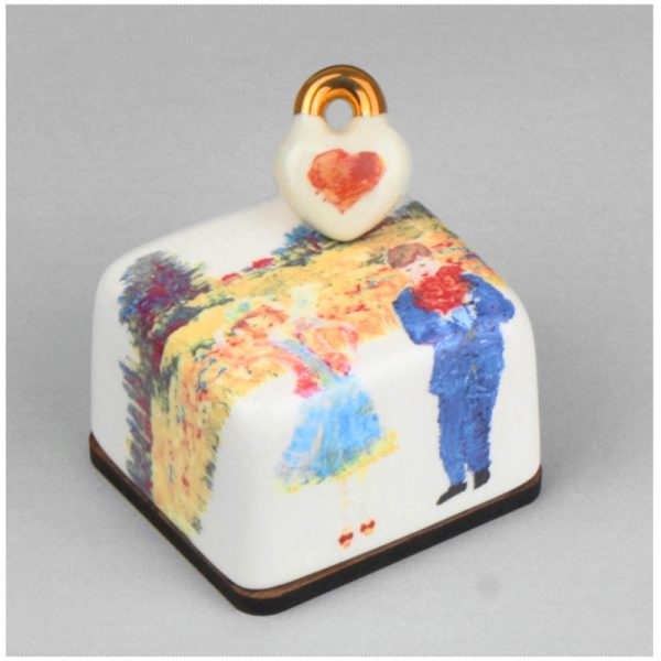 HK Studio - Moony Ceramic Rape Flowers Couple Musical Paperweight Supply