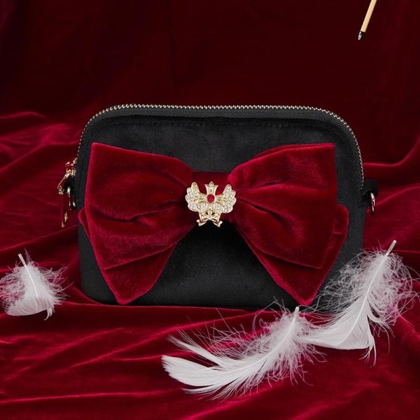 Saint Tail x Clue - Saint Velvet Ribbon Black Pouch + Ribbon Brooch Set Fashion - Image 2