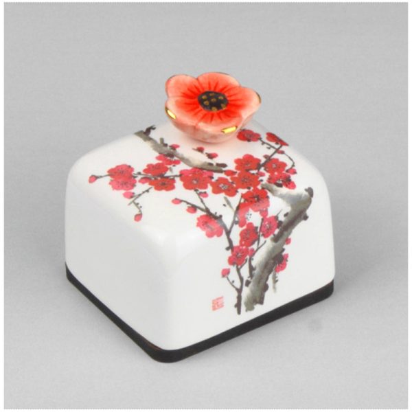 HK Studio - Korean Art Red Plum Blossoms Musical Paperweight For Sale