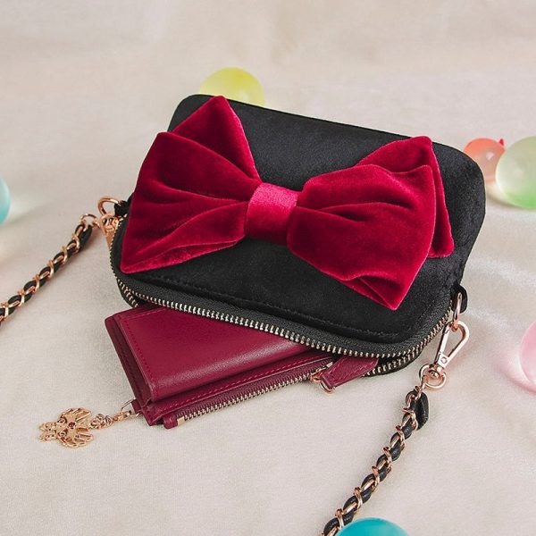 Saint Tail x Clue - Saint Velvet Ribbon Black Pouch + Ribbon Brooch Set Fashion - Image 4