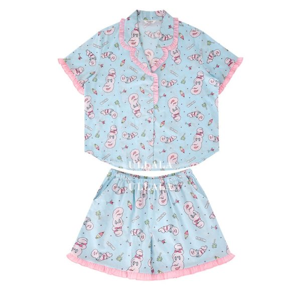Esther Bunny x Ullala - Vacation Bunny Blue Short Sleeve Pajamas Set Cheap