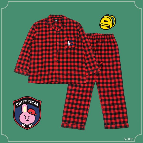 BT21 x Hunt Innerwear - Flannel Check Pajama Set - Cooky Online now