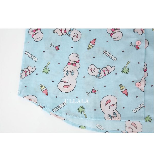Esther Bunny x Ullala - Vacation Bunny Blue Short Sleeve Pajamas Set Cheap - Image 4